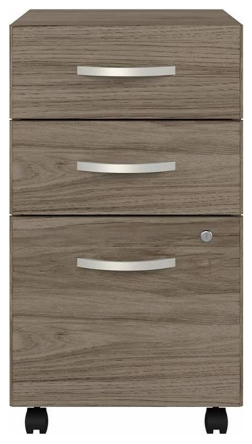 Hybrid 3 Drawer Mobile File Cabinet in Modern Hickory - Engineered Wood