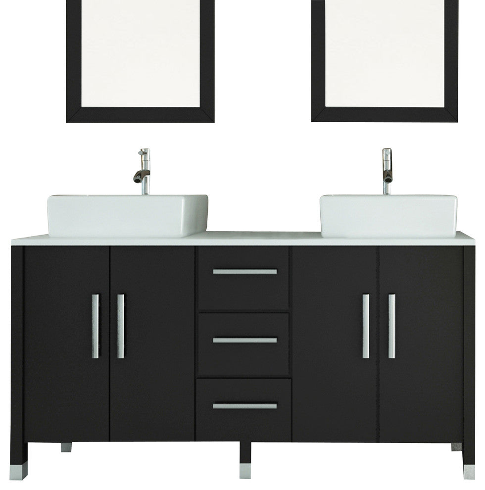 59" Sirius Double Vessel Sink Modern Bathroom Vanity with Phoenix Stone Top