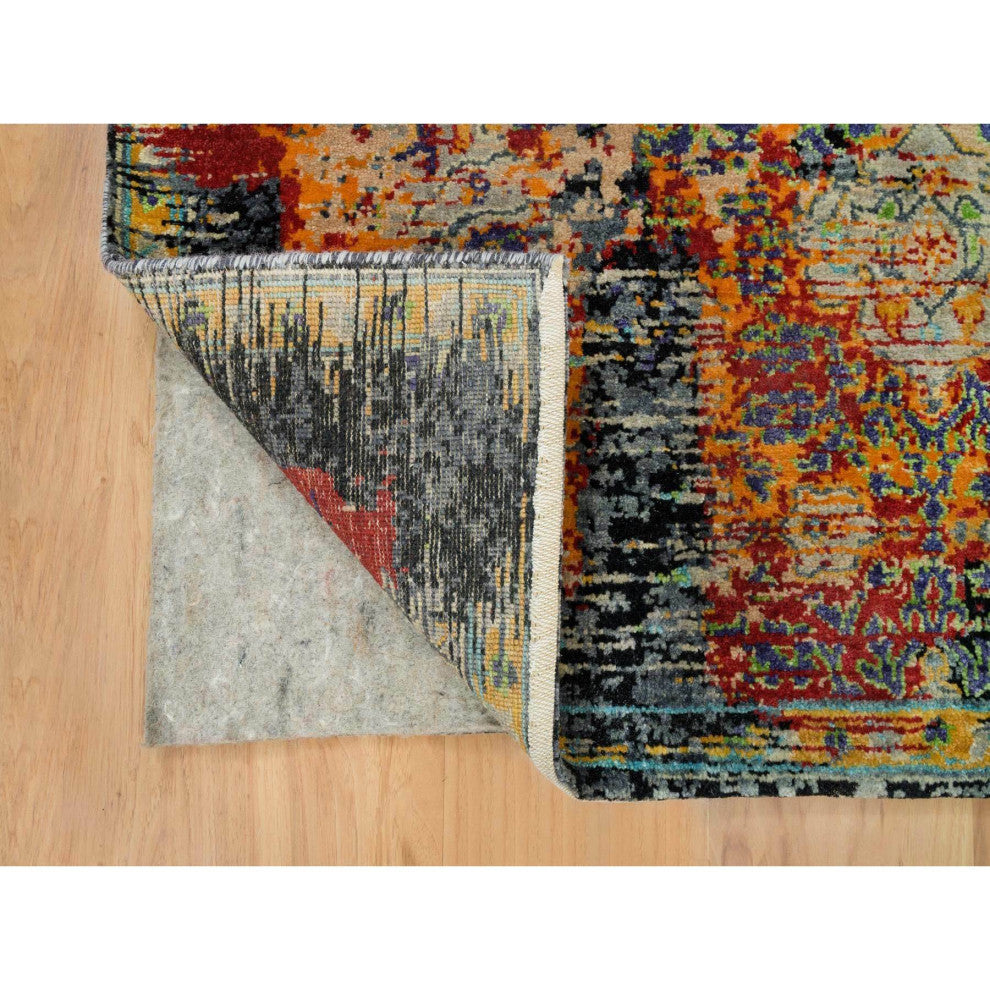 Orange Ancient Ottoman Erased Design Ghazni Wool Hand Knotted Rug 4'1"x6'