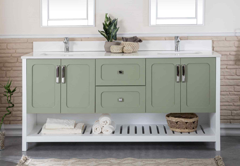 Florin Collection 72" Bathroom Vanity With Sink, Mirror, Countertop, Green