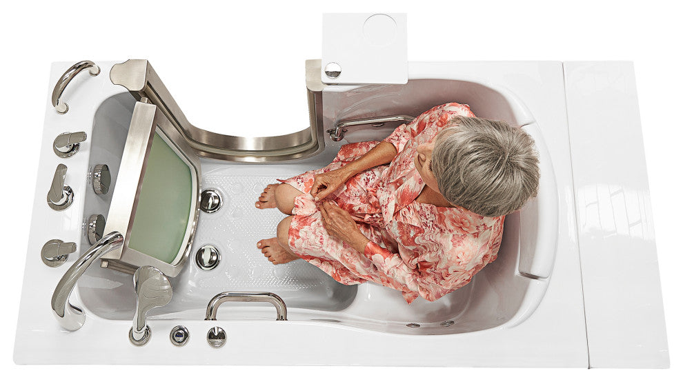 Ella Elite 32"x52" Acrylic Massage Walk-In Bathtub Inward Swing Door, Dual Drain