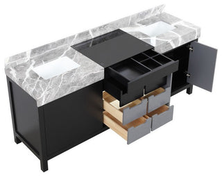 Zilara 80" Black and Grey Double Vanity, Castle Grey Marble Tops