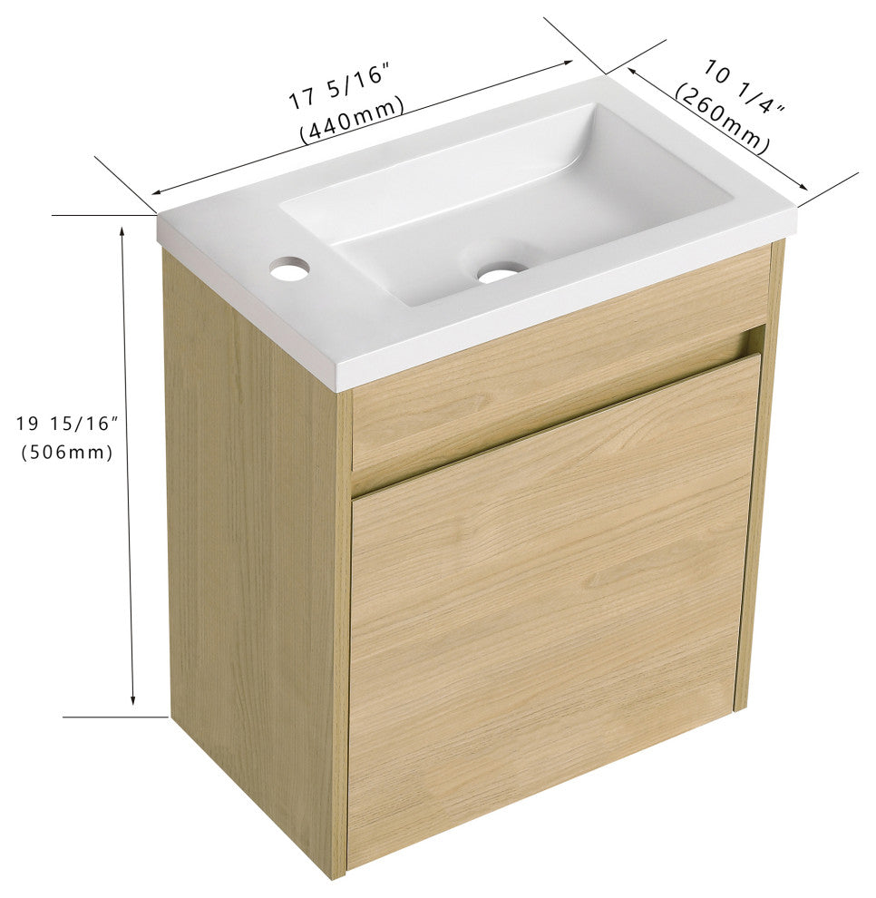 16" Plywood Wall Mounted Bath Vanity Set, Integrated Resin Sink