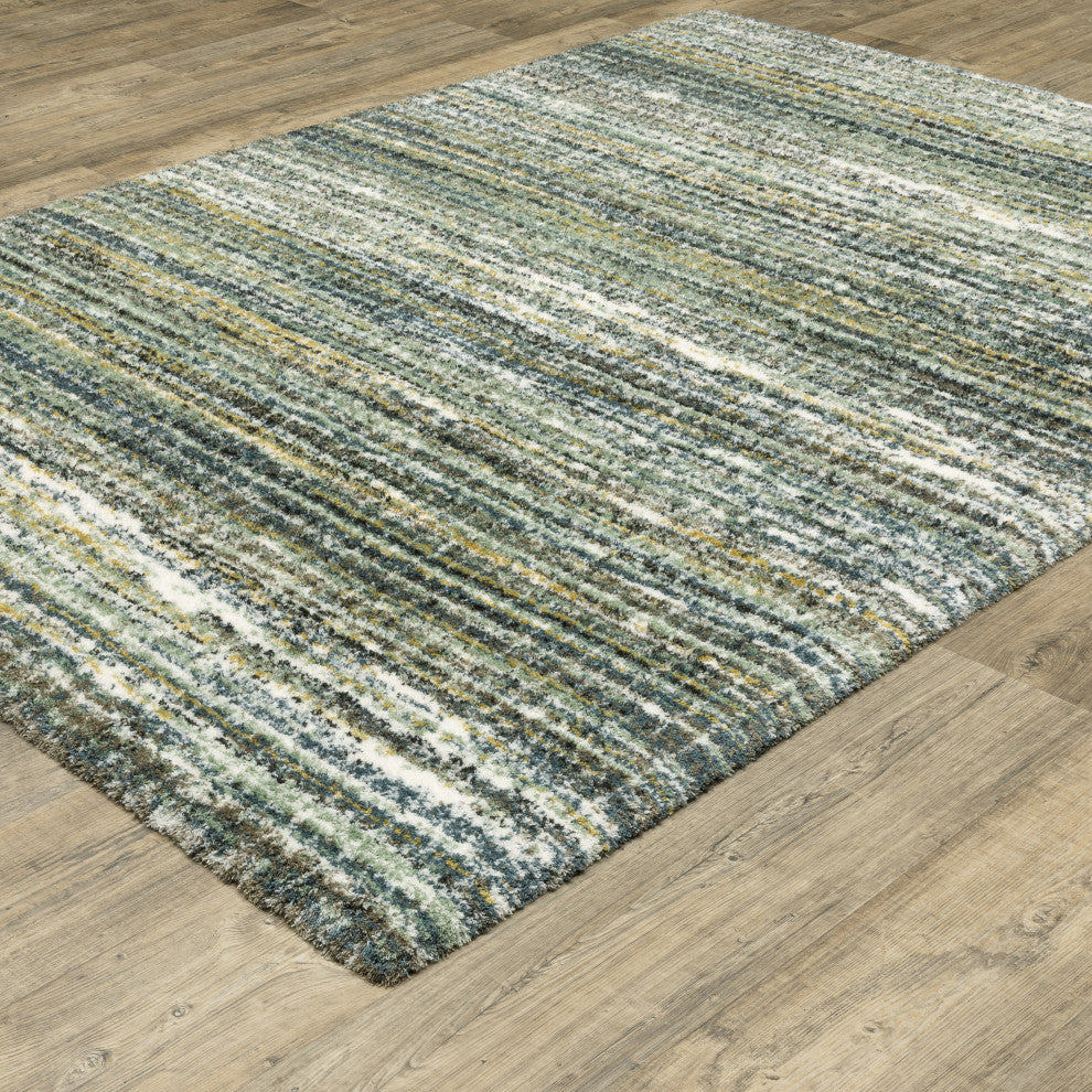 Greer Modern Distressed Gridwork Green/ Blue Area Rug, 6'7" x 9'6"