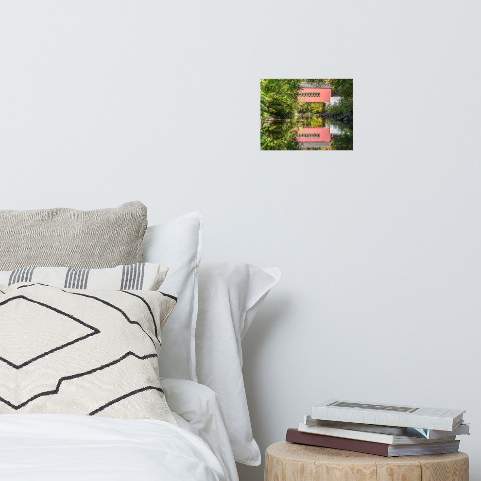 The Reflection of Wooddale Covered Bridge Unframed Wall Art Print, 8" X 10"