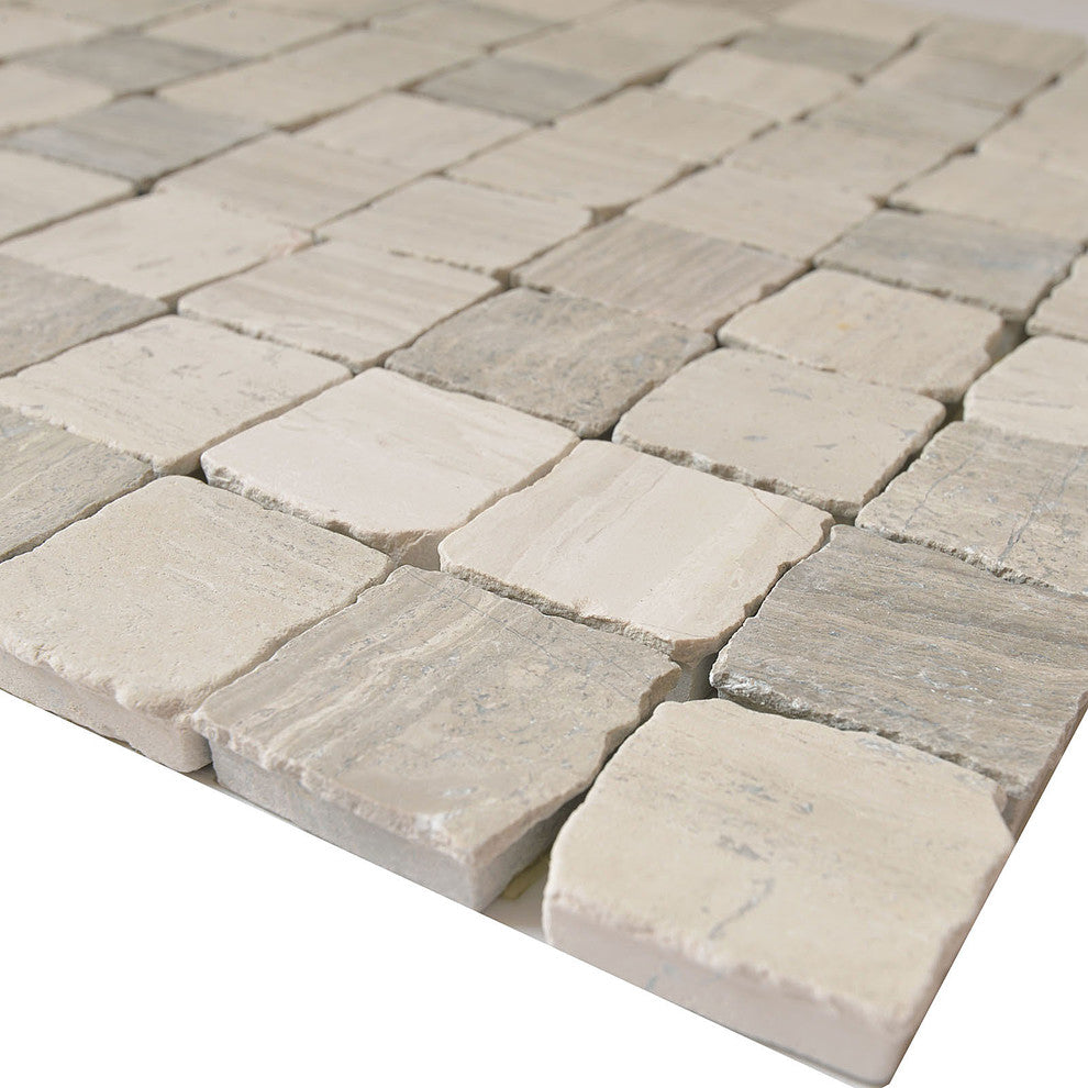 12"x12" Marble Mosaic Tile, Rabat Collection, Patio, Square, Tumbled, Set of 5