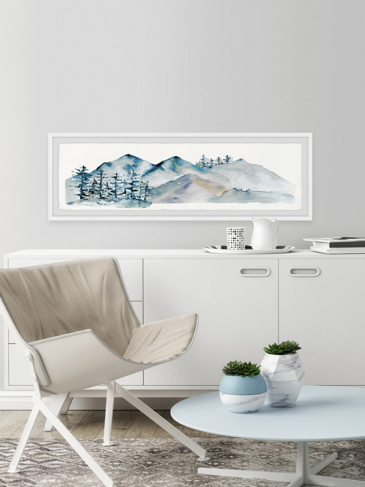 "Snowy Mountain Pass" Framed Painting Print, 30x10