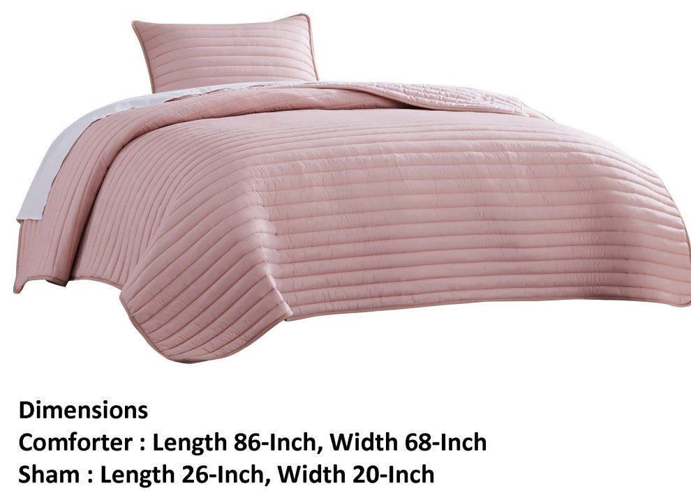 Benzara BM283913 Cabe 2 Piece Twin Comforter Set, Polyester Puffer Rose Pink