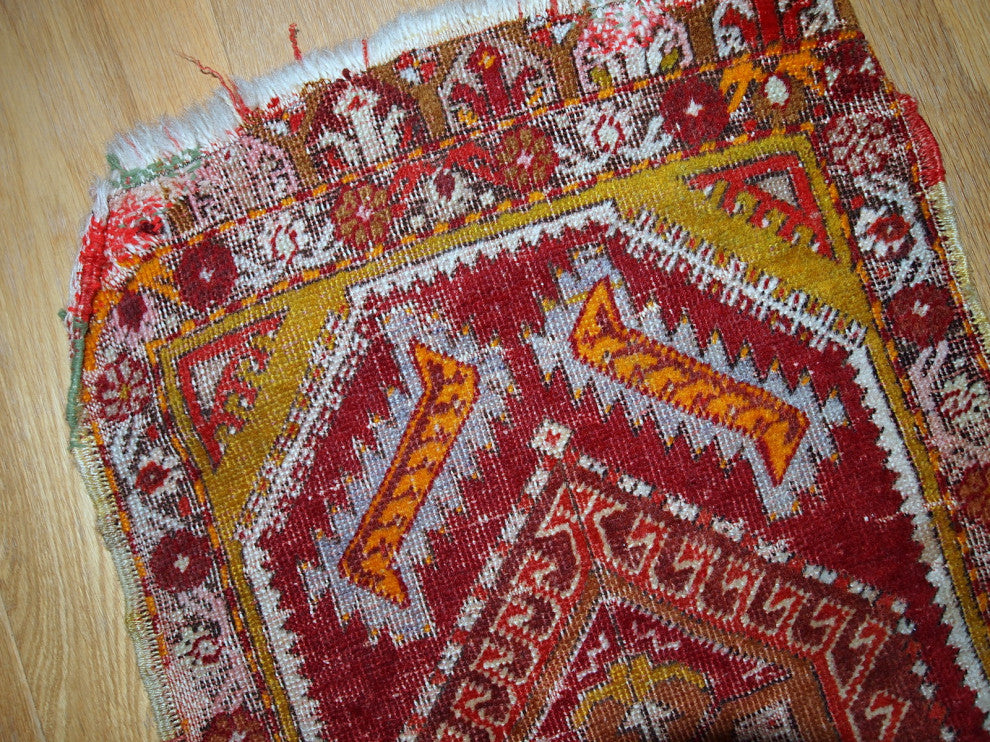 Handmade antique collectible Turkish Yastik rug 1.4' x 2.8' ( 44cm x 86cm ) 1920