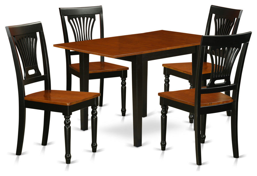 5Pc Dinette Set, Rectangular Table, 4 Chair, Solid Wood Seat, Black-Cherry
