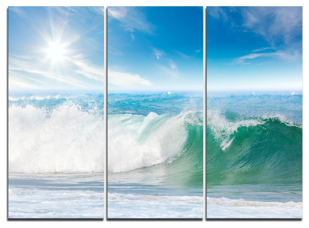 "White and Blue Waves Under Sun" Canvas Wall Art, 3 Panels, 36"x28"