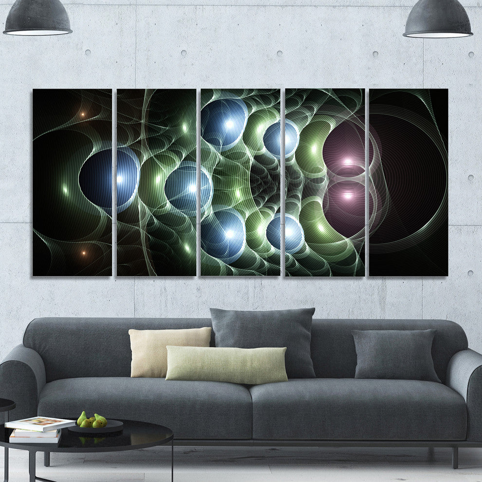 Light Blue 3D Surreal Circles, Abstract Art on Canvas, 60"x28", 5 Panels