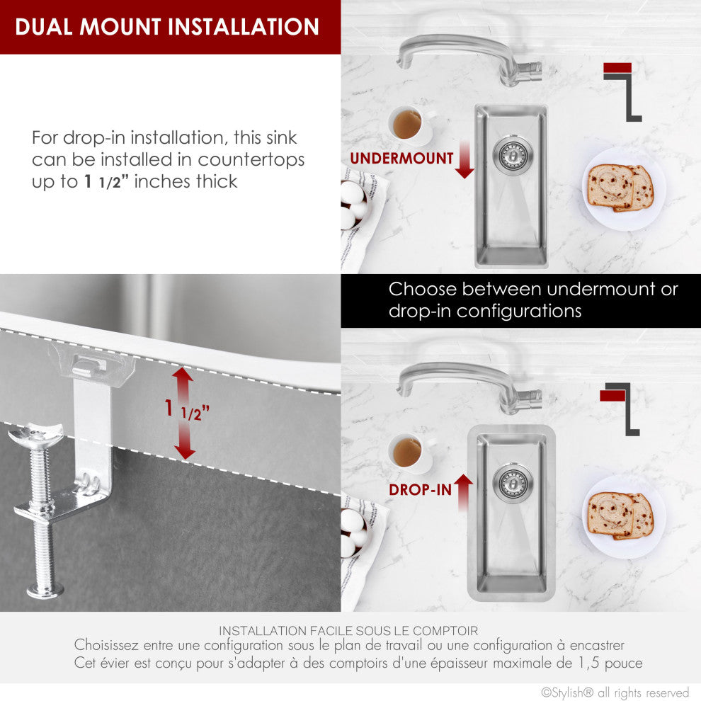 STYLISH Soria Dual Mount 9" Stainless Steel Single-Bowl Kitchen Sink