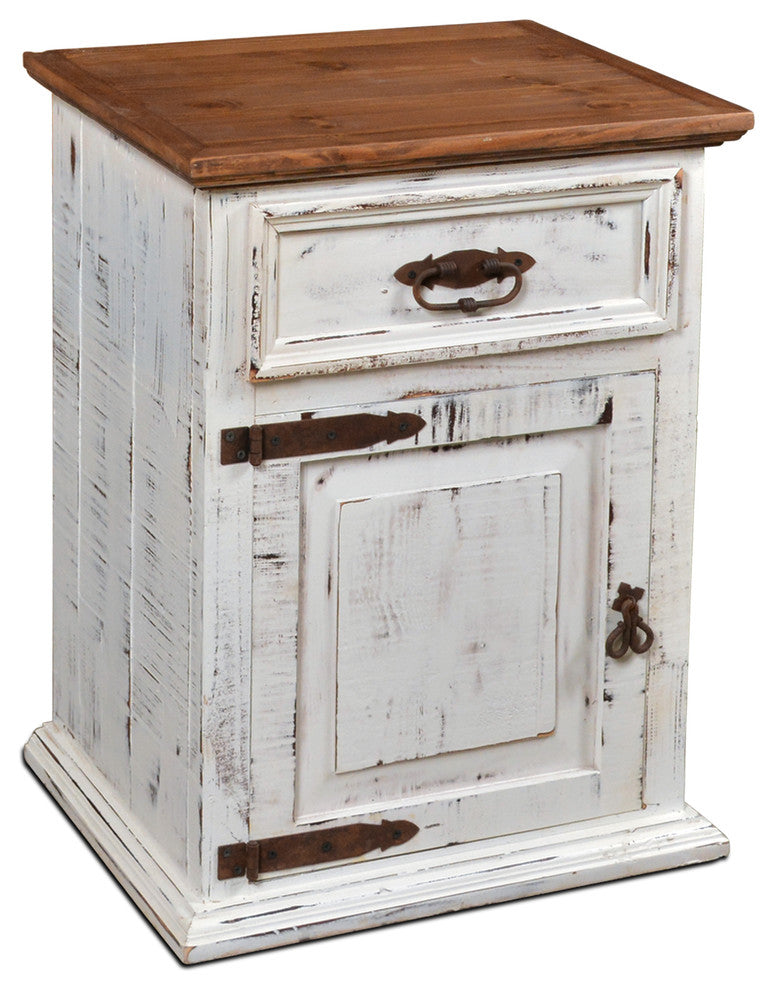Rustic Solid Wood Distressed White Nightstand