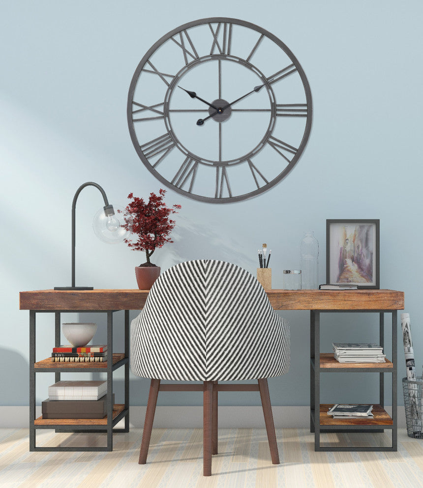 UTOPIA ALLEY Oversized Roman Round Wall Clock, 27" Diameter, Gray