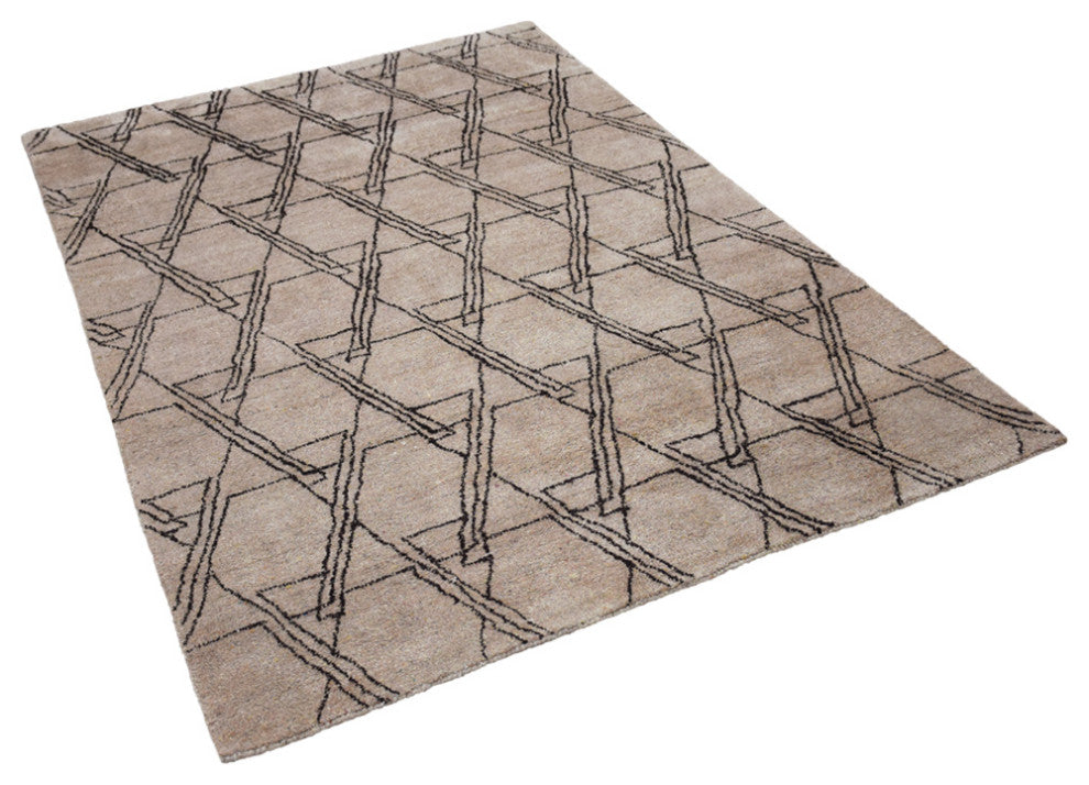 HAND KNOTTED LOOM SILK AREA RUGS-5'x8',Rectangle,Beige Brown,Contemporary