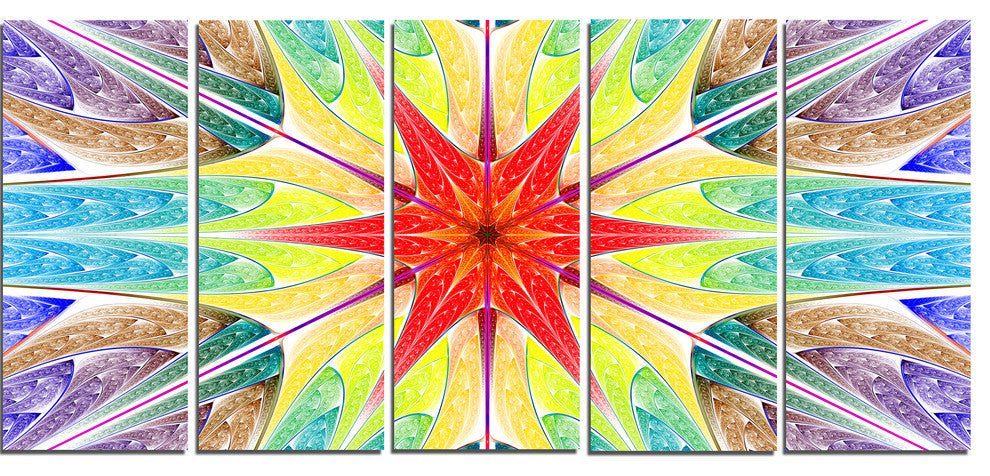 Beautiful Colorful Stained Glass, Abstract Wall Art Canvas, 60"x28", 5 Panels