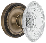 Rope Rosette Single Dummy Crystal Victorian Knob, Antique Brass, ROPCVI