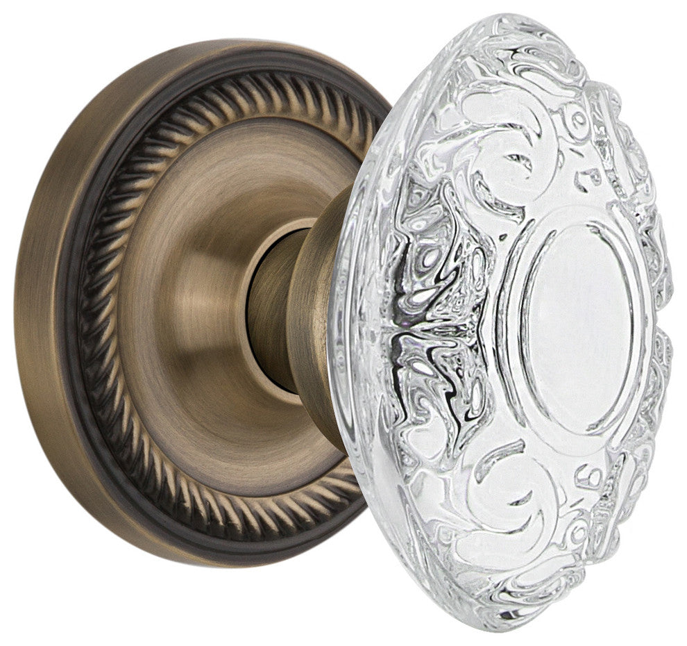 Rope Rosette Single Dummy Crystal Victorian Knob, Antique Brass, ROPCVI