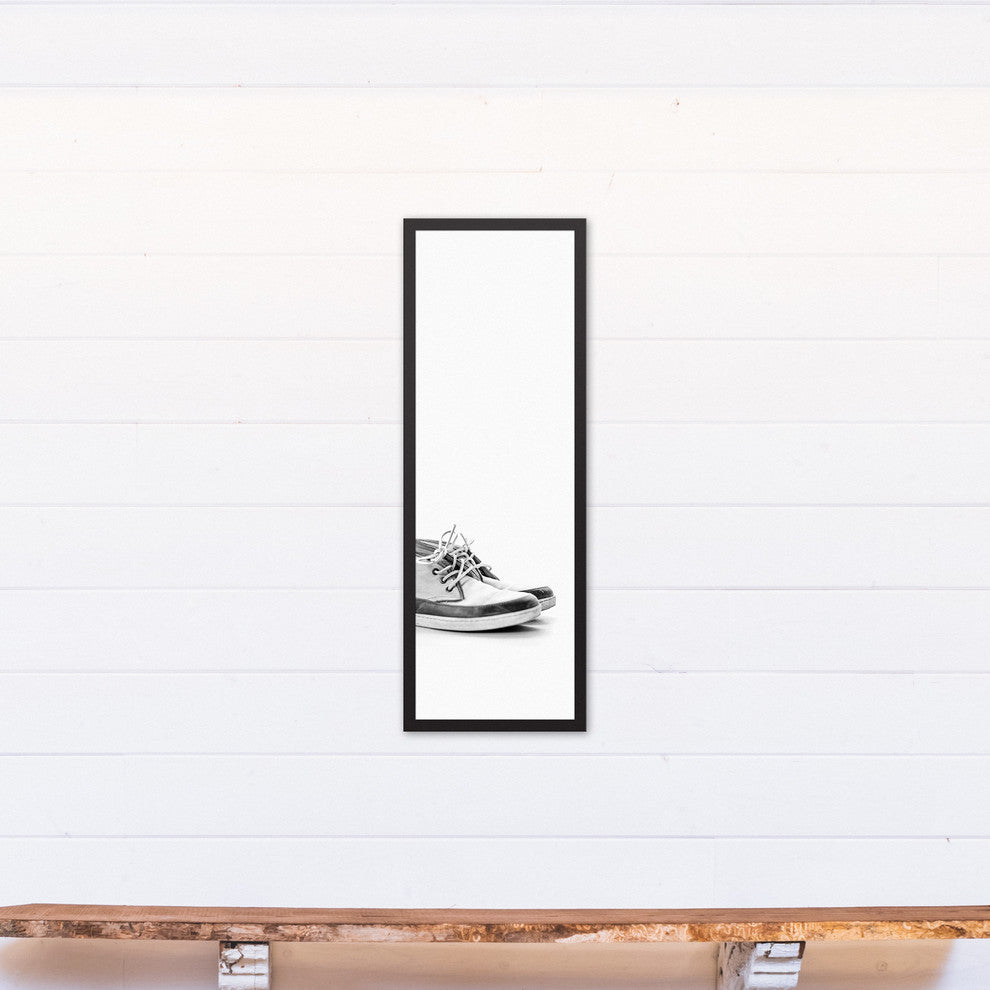 Black and White Sneakers 12x36 Black Framed Canvas