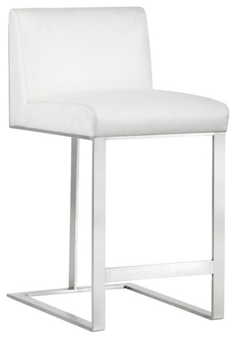 Dean Counter Stool, White Leather