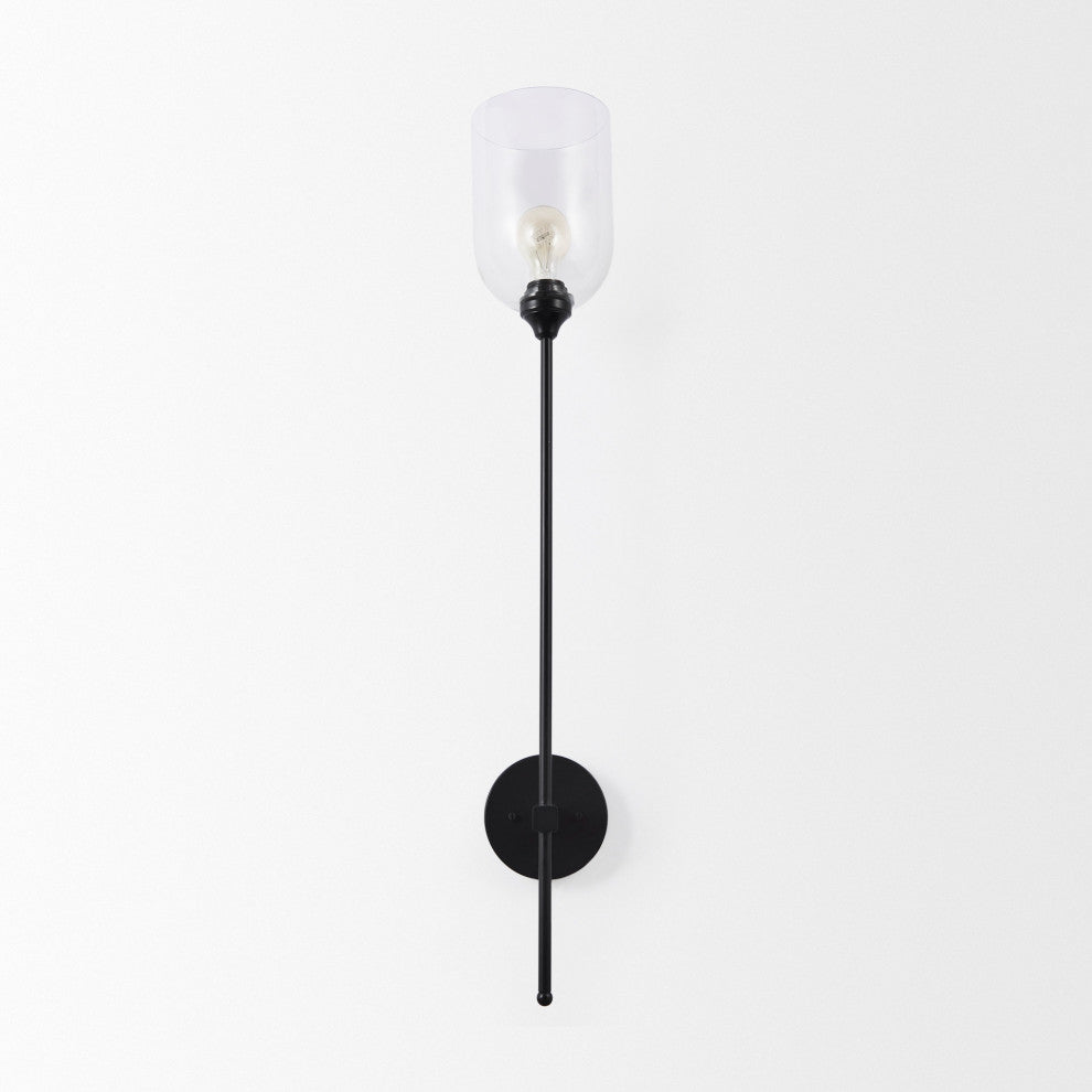 Clyde Matte Black Metal With Glass Round Wall Sconce, 35" x 8"