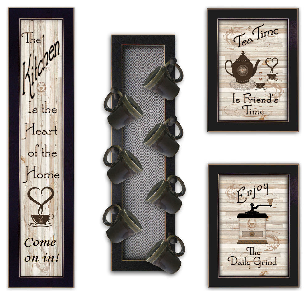 "Kitchen Collection V" 4-Piece Vignette with 7-Peg Mug Rack, Black Frame