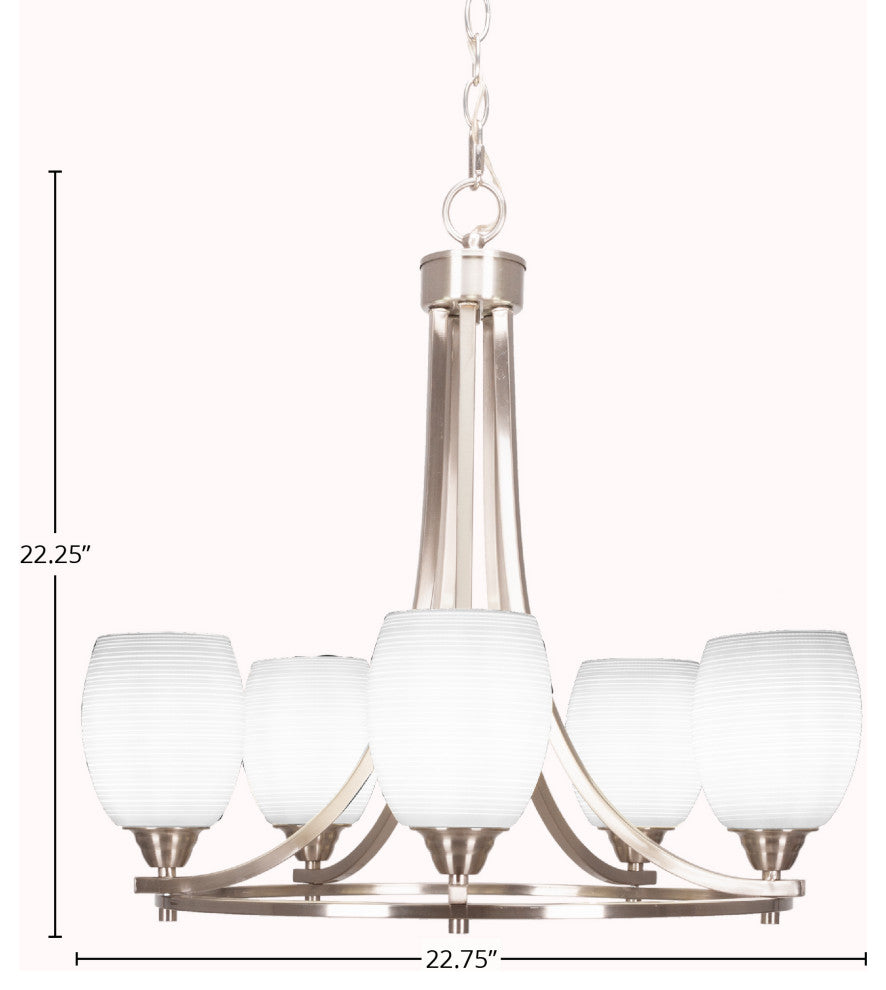 Paramount 5-Light Chandelier, Brushed Nickel, 5" White Matrix Glass