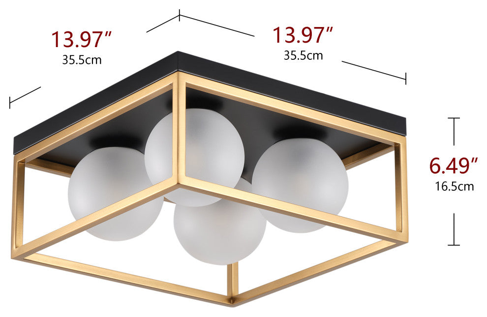 Farmhouse 4-Light Flush Mount Ceiling Light with Globe Frosted Glass Shades