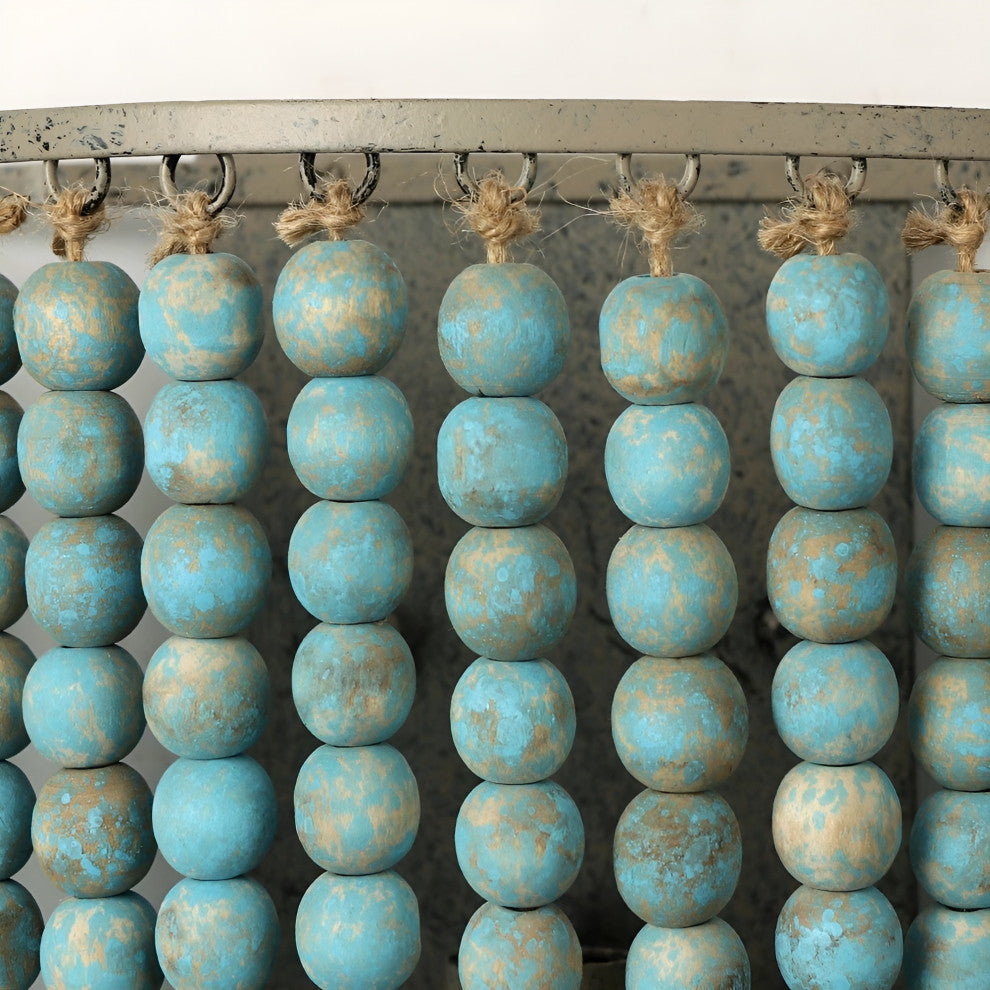 Donostia | Retro Blue/White Wooden Bead Wall Lamp, Blue