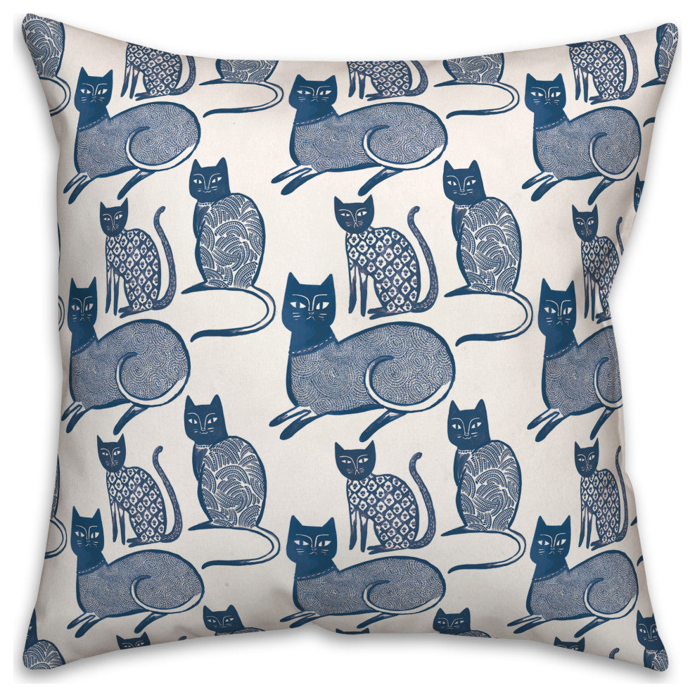 Blue Cat Pattern 18"x18" Spun Poly Pillow