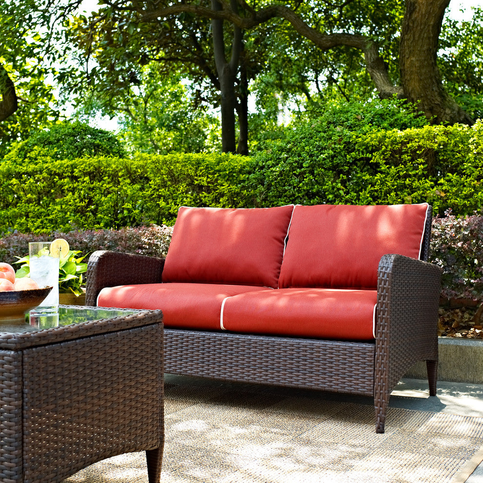 Kiawah Outdoor Wicker Loveseat With Sangria Cushions