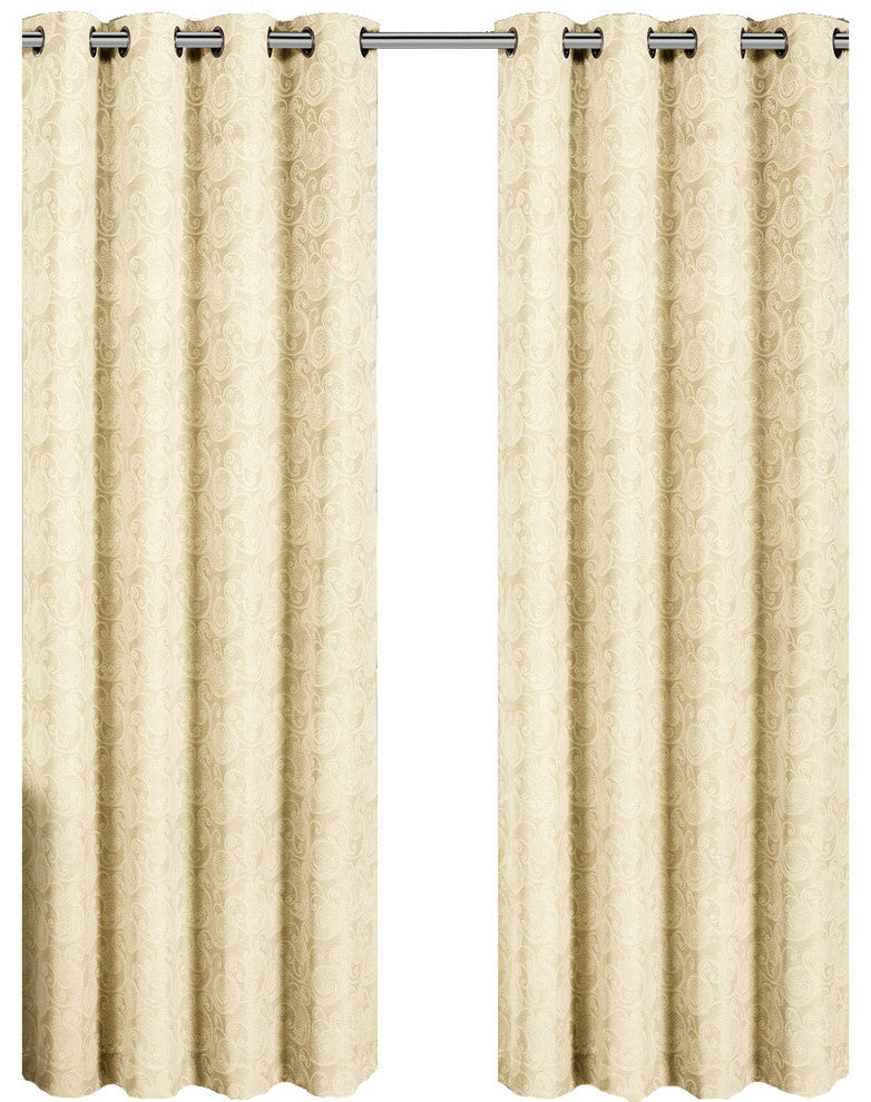 Tabitha Paisley Curtains Jacquard Grommet Panels, Beige, 54"x84" Single