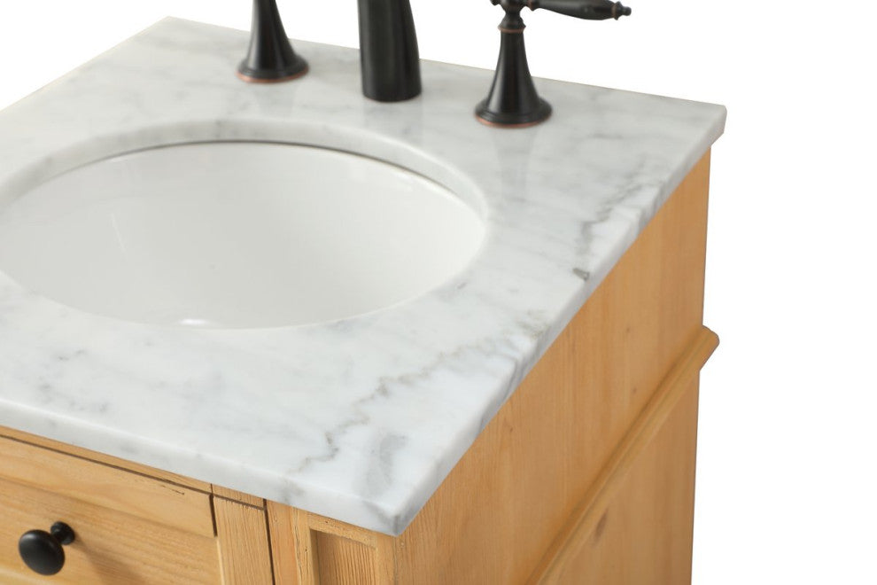 Home Living Vanity with Carrara White Marble Countertop, Natural Wood, 18", Single Sink