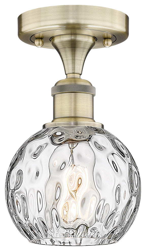 Athens-1 Light 6" Semi-Flush Mount-Antique Brass, Clear Water Glass Shade