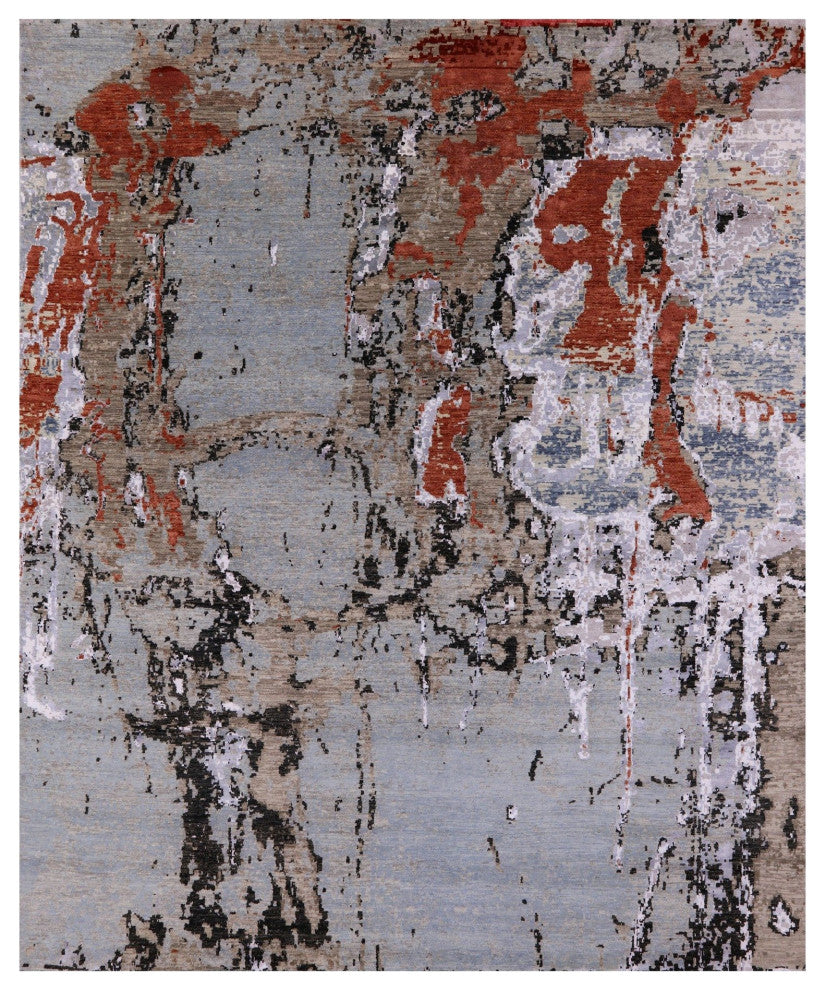 Hand Knotted Abstract Wool and Silk Rug 8' 0" X 9' 8"- Q6239