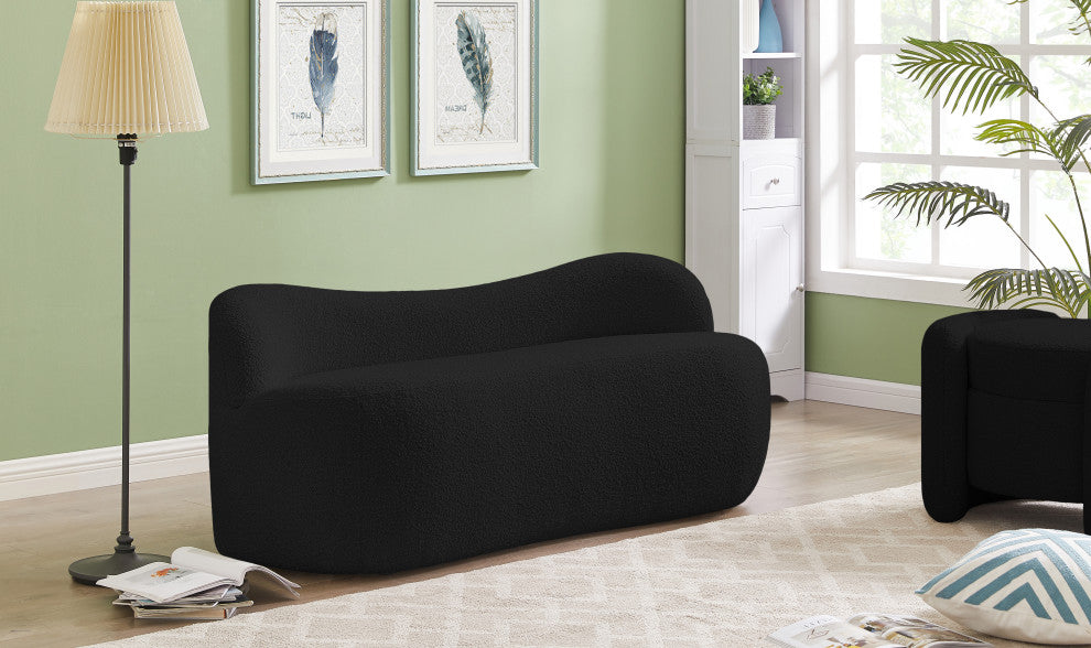 Flair Boucle Fabric Upholstered Bench, Black