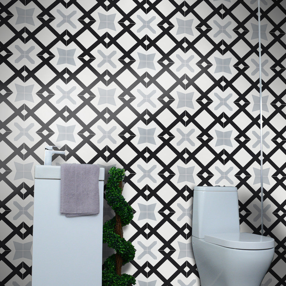 Berkane Handmade Cement Tile, Black/Gray, Sample
