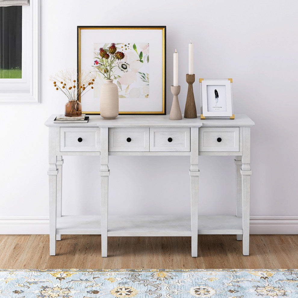 30" Tall MDF 4-Drawer Console Table in White