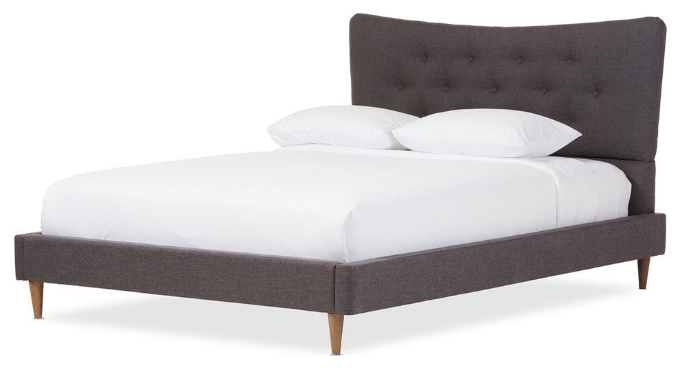 Hannah Mid-Century Dark Gray Fabric Queen Size Platform Bed