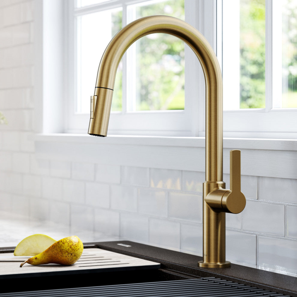 Oletto Pull-Down 1-Hole Kitchen Faucet, Brushed Brass, Model Kpf-2820bb