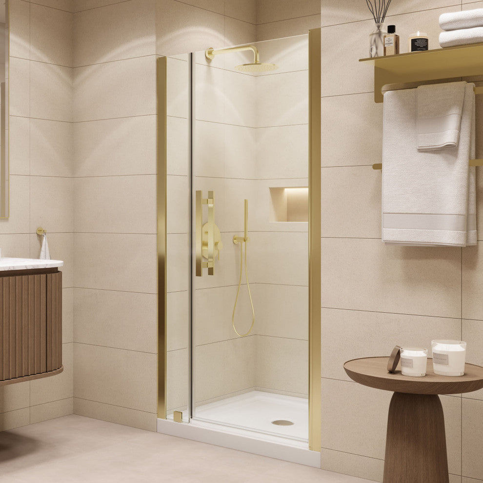 Pasadena 36"Wx36"Dx74 3/4"H Alcove Pivot Shower Kit Gold Base
