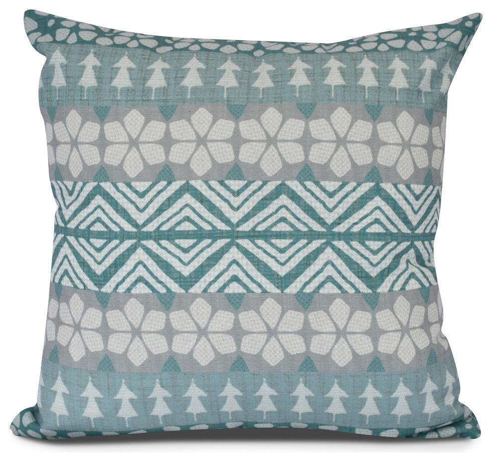 FairIsle, Geometric Print Pillow, Teal, 18" x 18"