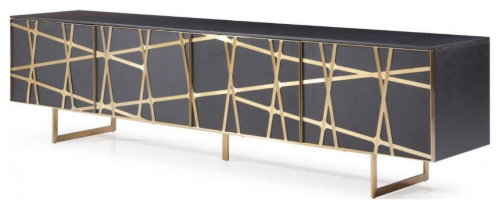 Modrest Kilson Modern Black Oak and Champagne Gold TV Stand