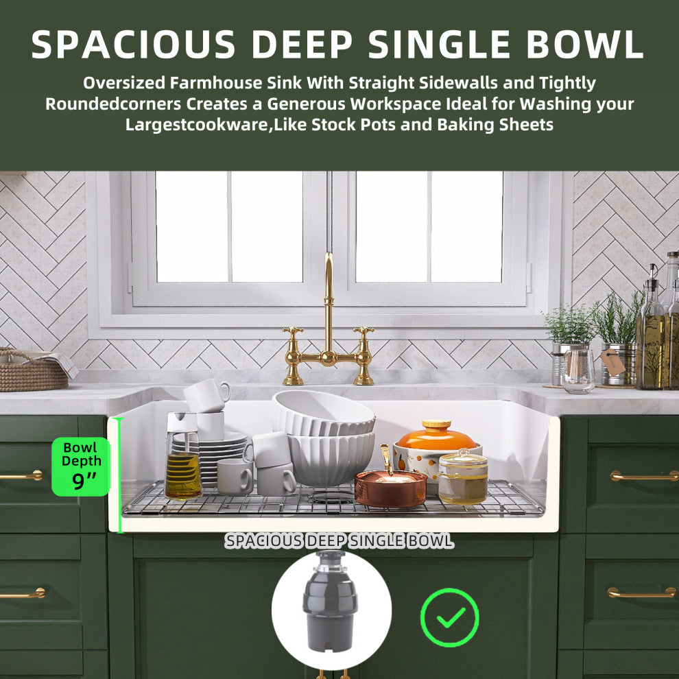 36" Fireclay White Kitchen Farmhouse Single Bowl Sink