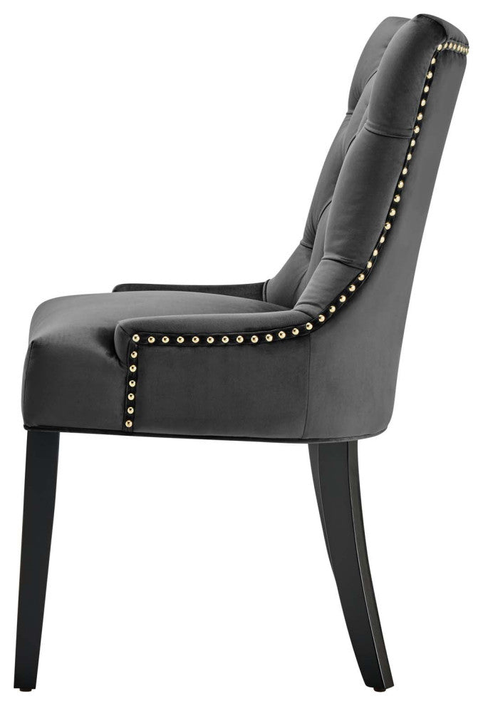 Tufted Side Dining Chair, Set of 2, Velvet, Wood, Dark Gray, Modern, Bistro