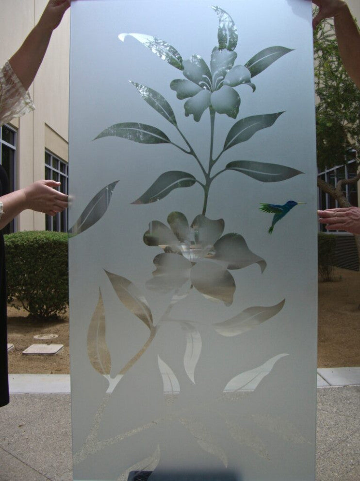 Interior Prehung Door or Interior Slab Door - Hibiscus Hummingbirds - Primed...