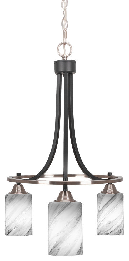 Paramount 3-Light Chandelier, Matte Black & Brushed Nickel, 4" Onyx Swirl