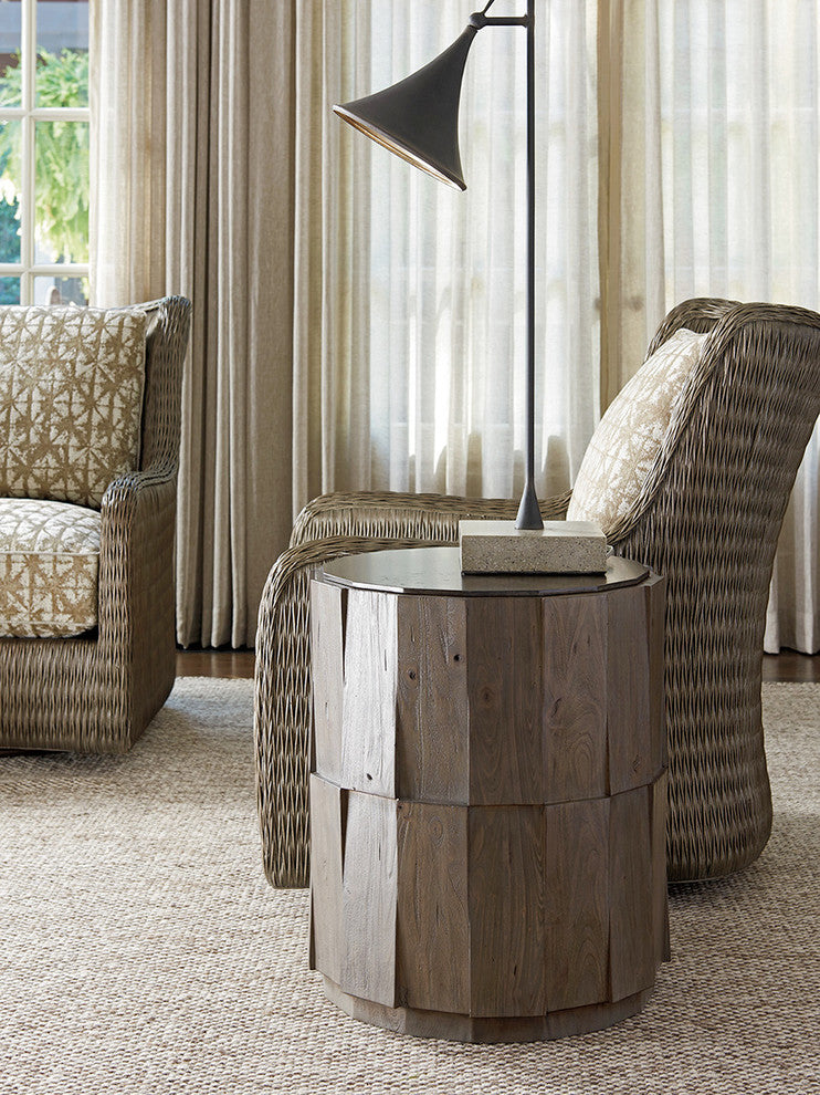 Everett Round Travertine End Table