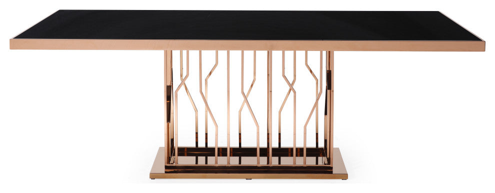 Modrest Marston Modern Black Glass and Rosegold Dining Table
